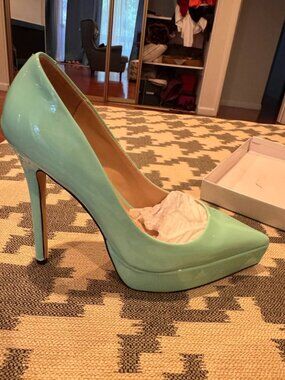 Wo Wagas Cyan Pump Platform High Stiletto Heels Pointy Toe Slip On Shoe Business